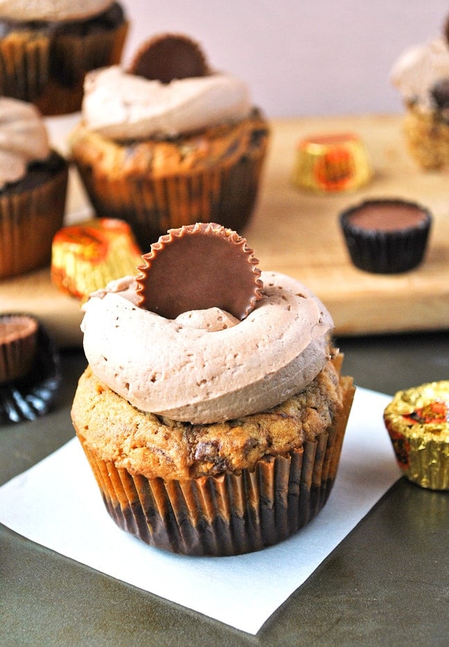 marbled reeses peanut butter cupcakes are seriously everything!