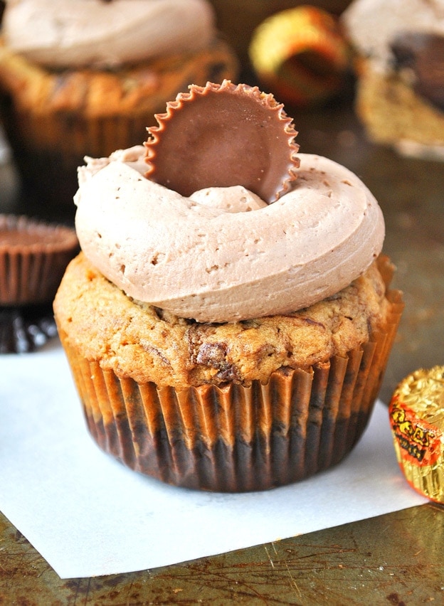 Try and stop at just one of these marbled reeses peanut butter cupcakes