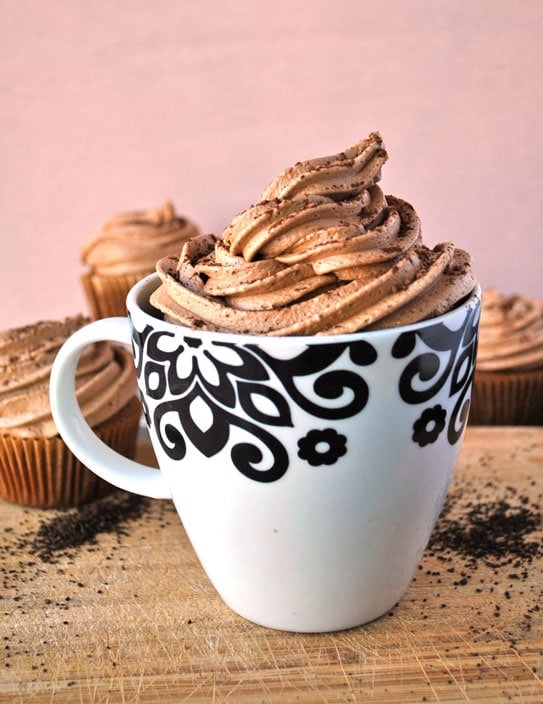 coffee cupcakes with mocha buttercream frosting baked in a mug