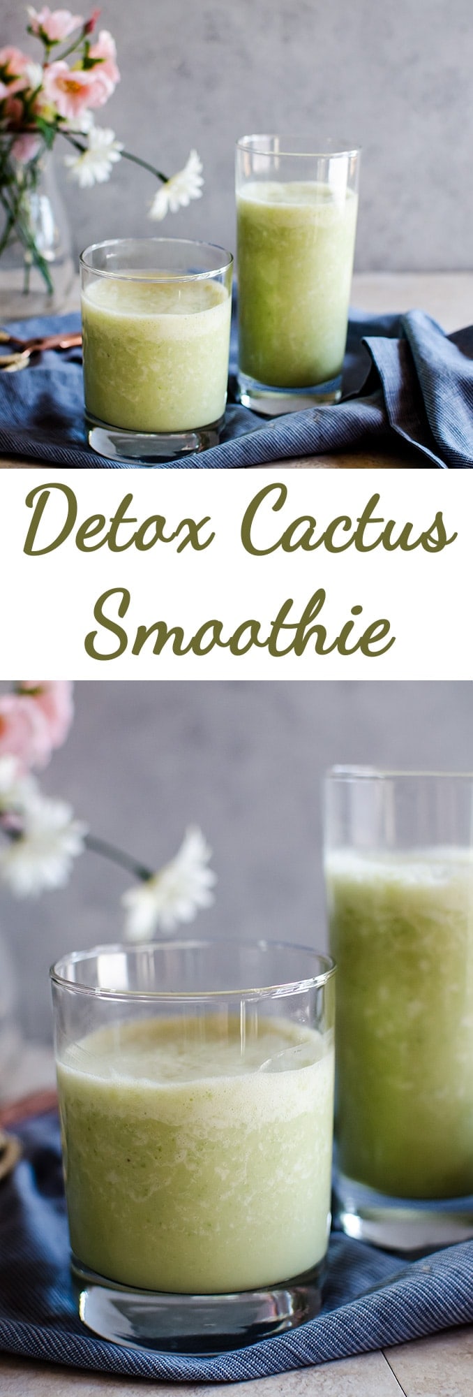 This tropical detox cactus smoothie is zingy, creamy, and tastes like you just stepped onto a beach. A healthy and delicious recipe for breakfast or as a snack! 