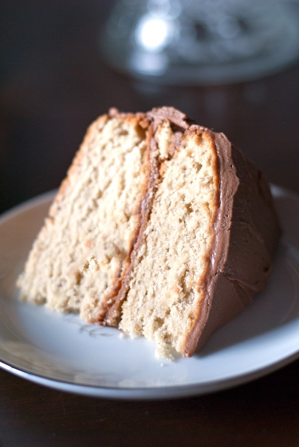 peanut butter banana cake with creamy nutella frosting