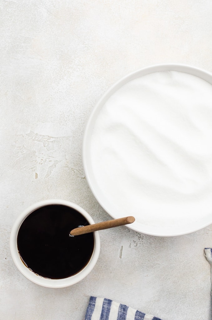 sugar and molasses in bowls