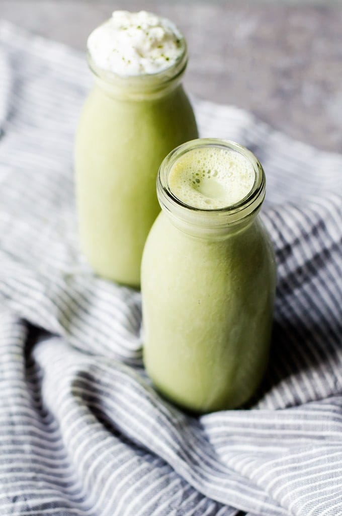 A mouthwatering grassy and floral matcha green tea milkshake. A wonderful way to cool down and relax this summer.