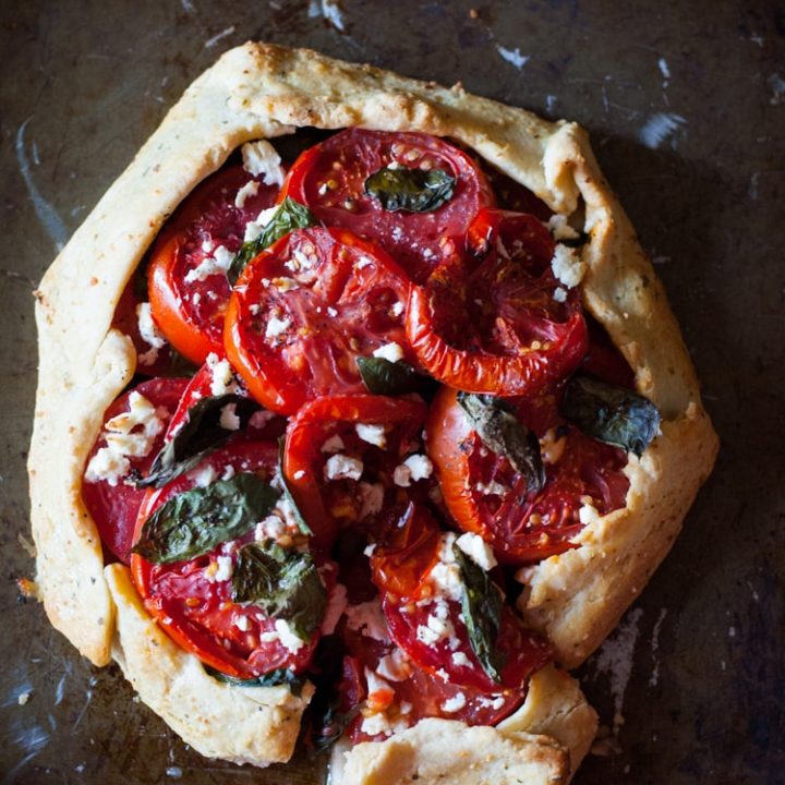tomato galette with fresh basil and feta