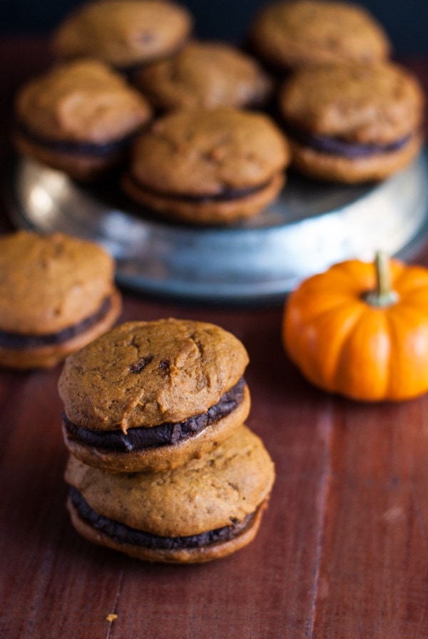 Pumpkin whoopie pies with a caramel glaze and boozy ganache filling - yes, please ! @cookiedesire