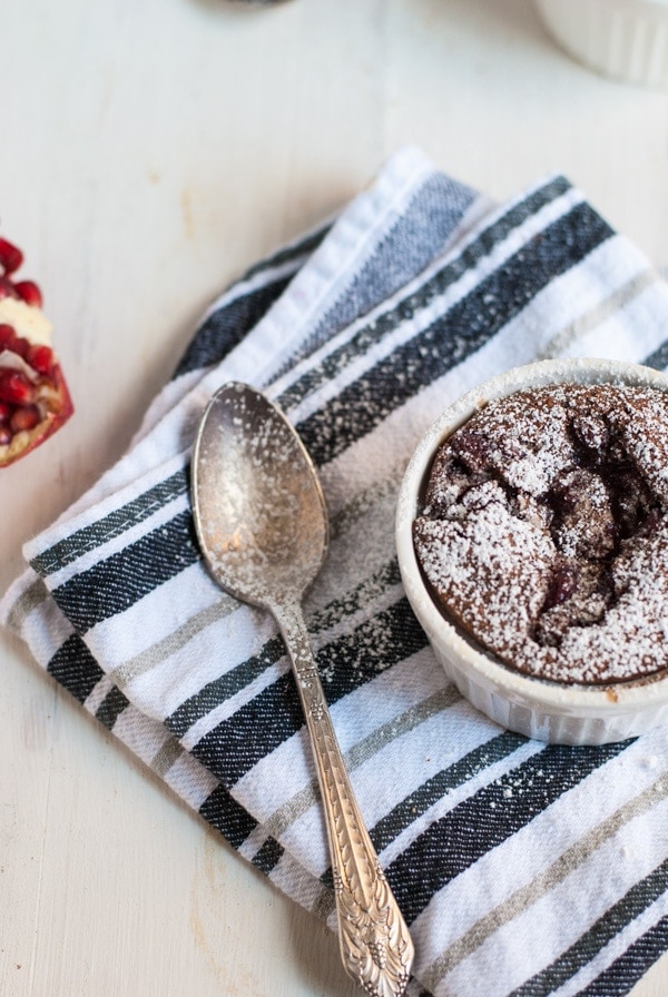 Chocolate clafoutis with pomegranate curd recipe