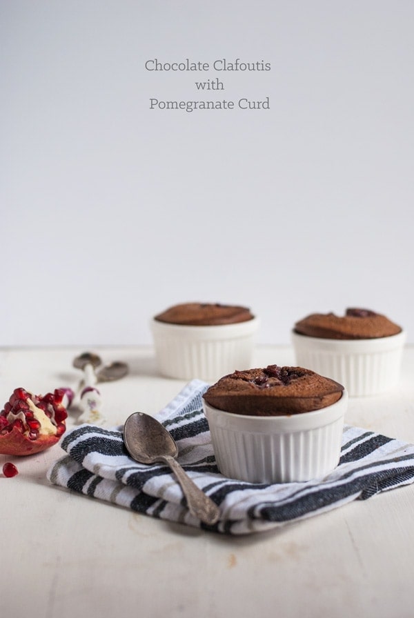 Chocolate clafoutis with pomegranate curd recipe