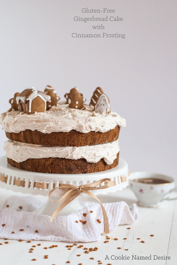 close up gingerbread cake on stand
