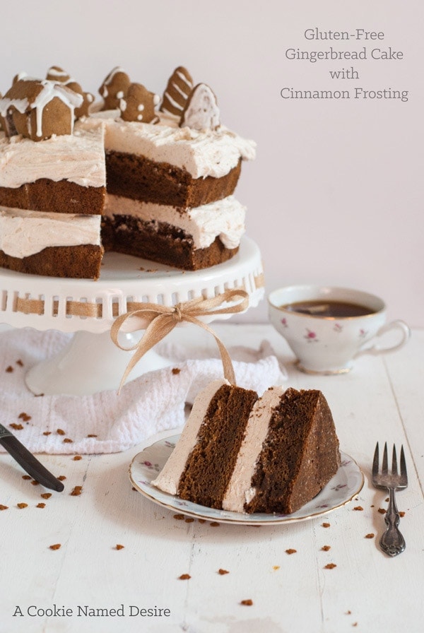 slice of gingerbread cake on plate with fork