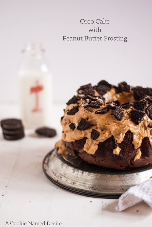 A ridiculously addictive Oreo cake with peanut butter frosting made with Oreo flour. At our home, we call this The Crack Cake.