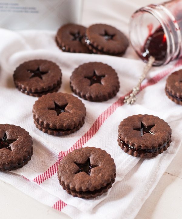 Chocolate Linzers with Berry Wine Jam- perfect cookies to gift!