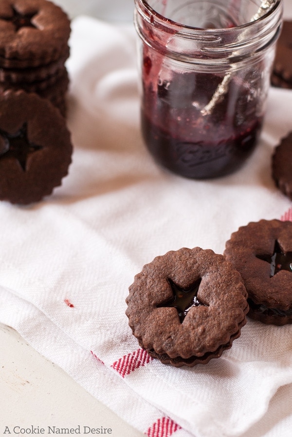 Chocolate Linzers with Berry Wine Jam- perfect cookies to gift! 