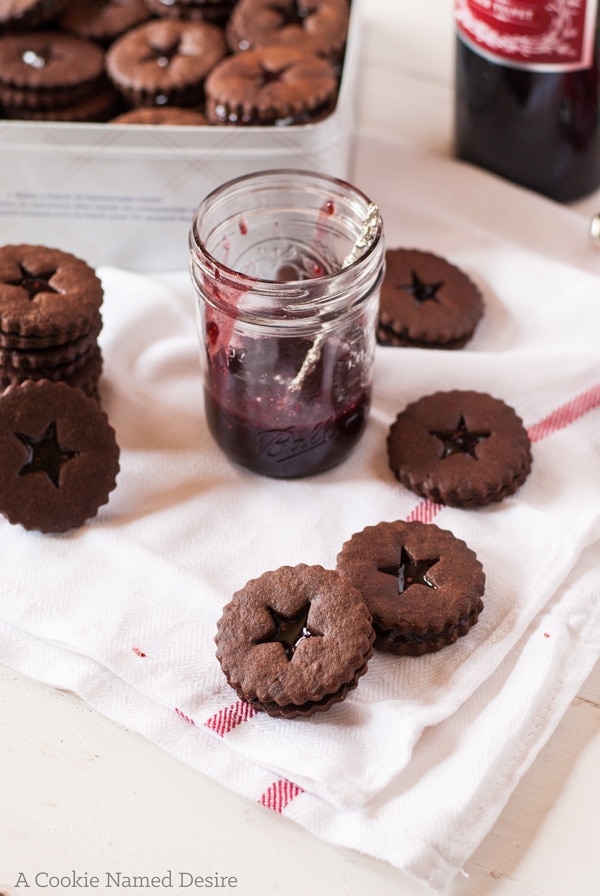 Chocolate Linzers with Berry Wine Jam- perfect cookies to gift! 