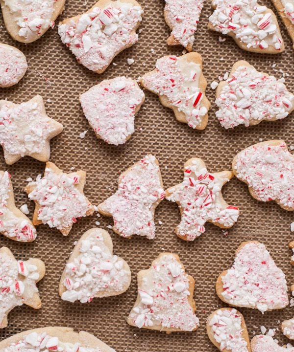 Soft cinnamon sugar cut out cookies with white chocolate and peppermint - perfect for Christmas!