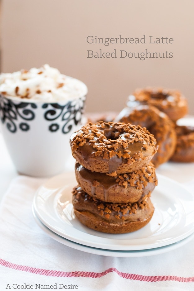 A warmly spied healthy baked gingerbread latte doughnut. A perfect healthy doughnut recipe for enjoying the holidays
