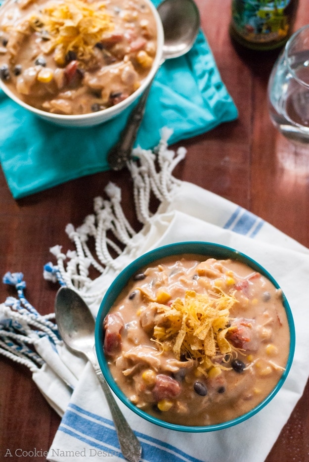 This taco soup is light on the calories, but big on flavor!