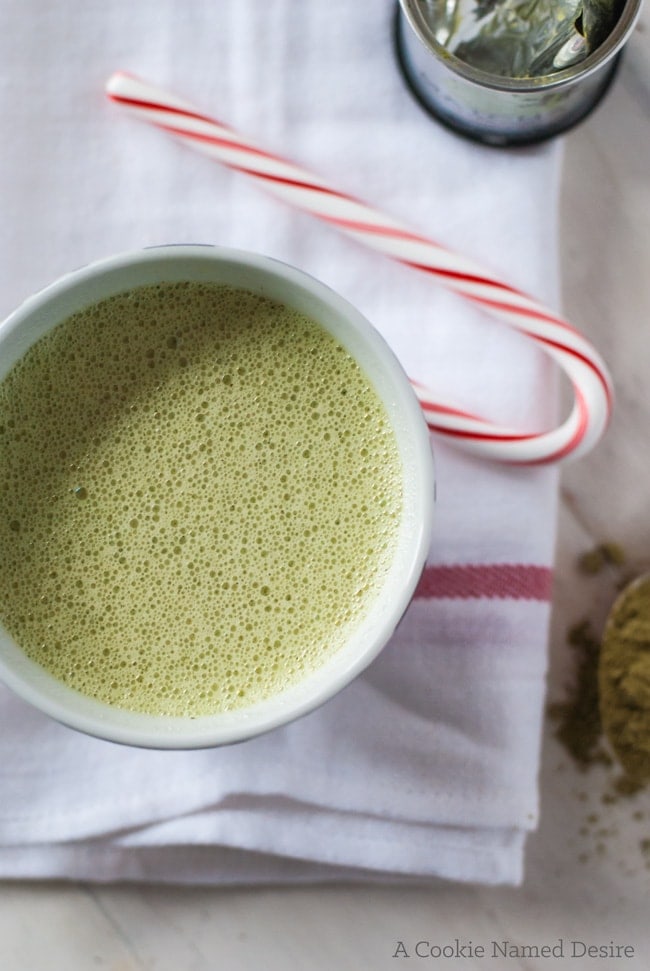 A ridiculously decadent salted matcha white hot chocolate to warm you up this winter! 