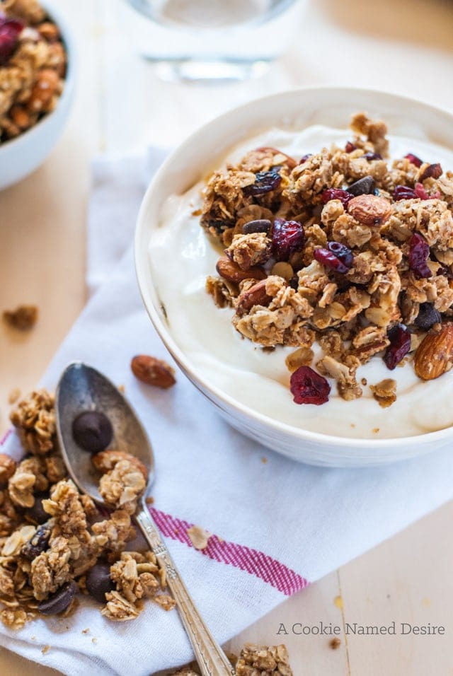 A delicious almond butter and jelly granola perfect for snacking