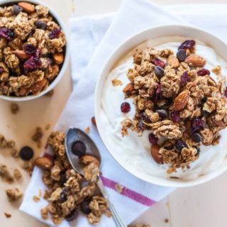 Healthy and simple almond butter and jelly granola