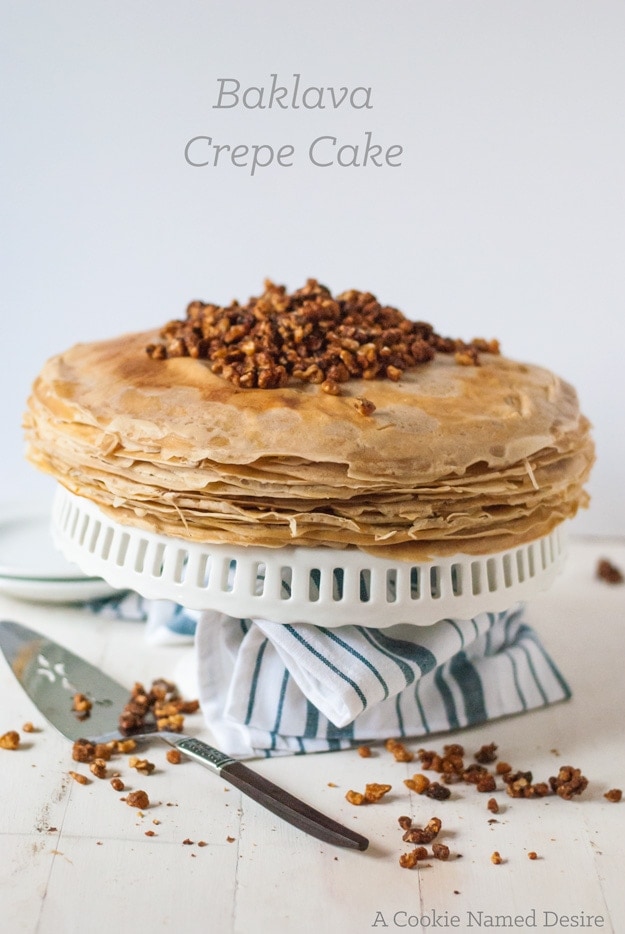 Baklava turned into a gorgeous show stopping crepe cake your guests will love