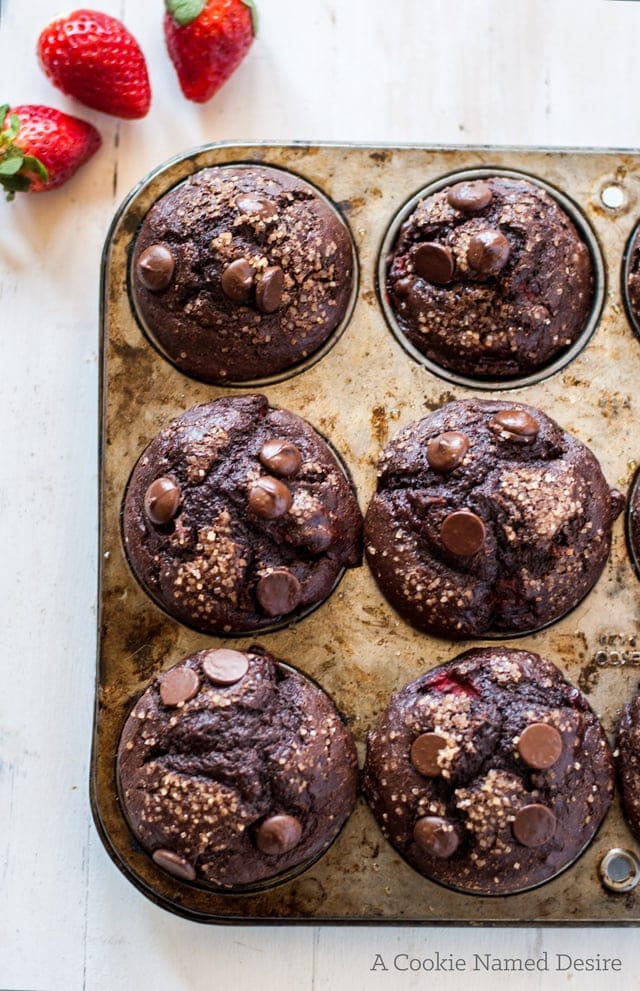 This chocolate covered strawberry muffin is so addictive