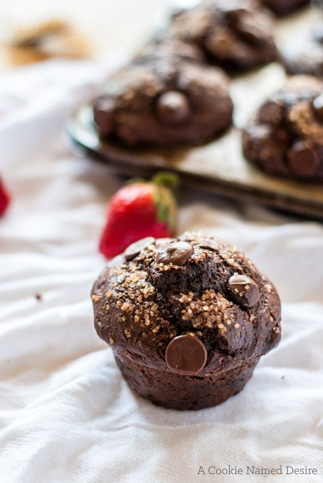 chocolate covered strawberry muffin with graham flour