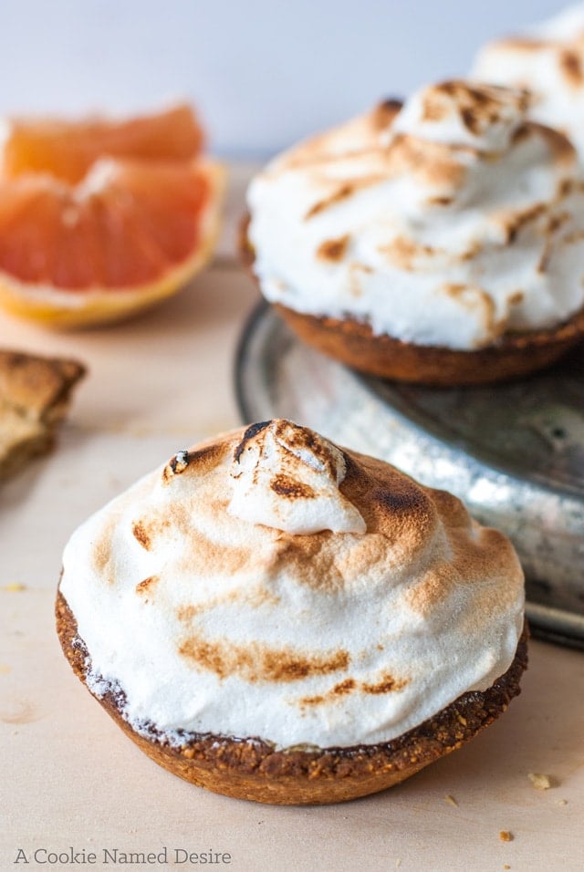 Ginger & vanilla bean grapefruit tart with ginger cardamom meringue