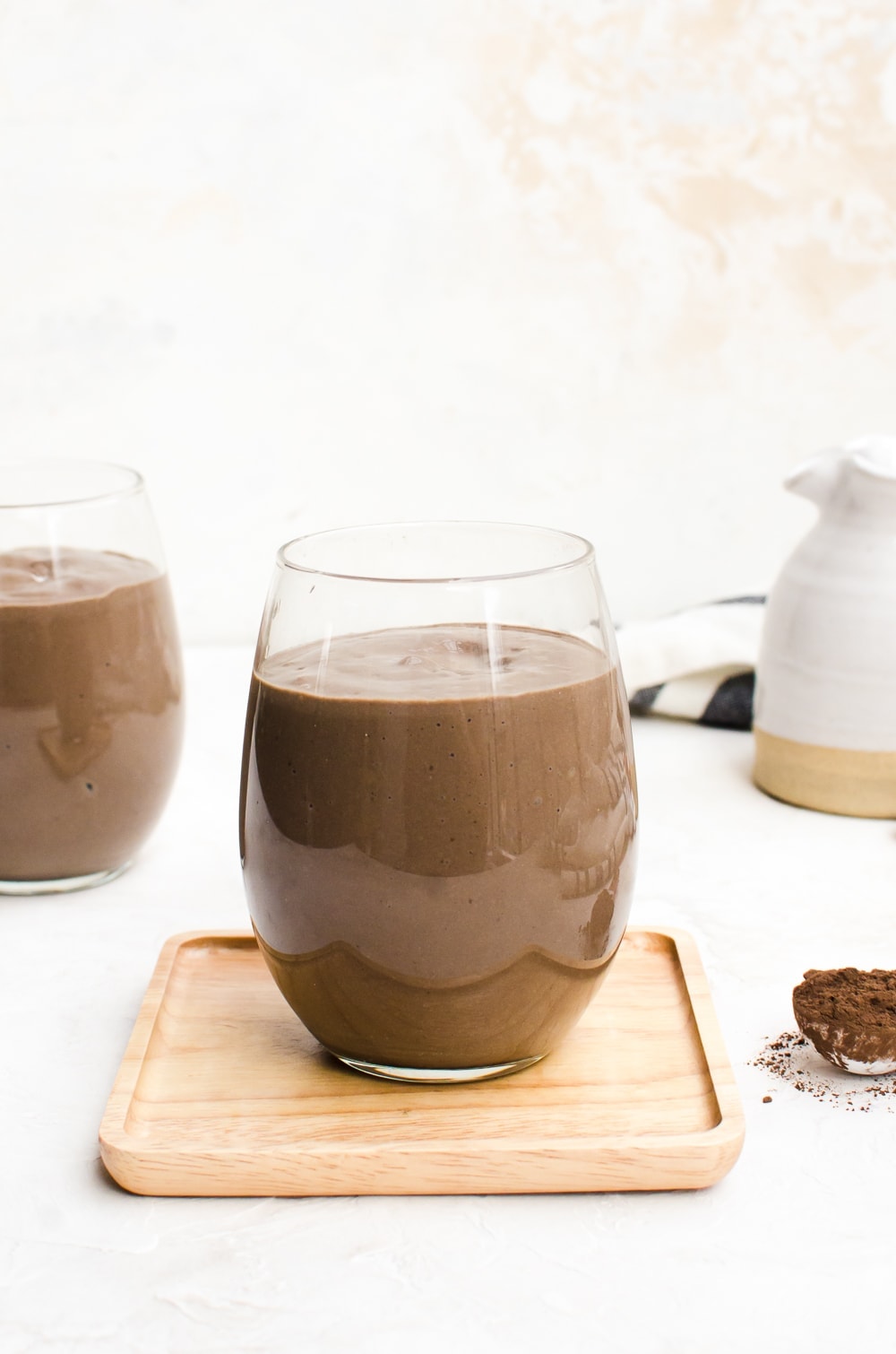 avocado chocolate peanut butter smoothie in a glass