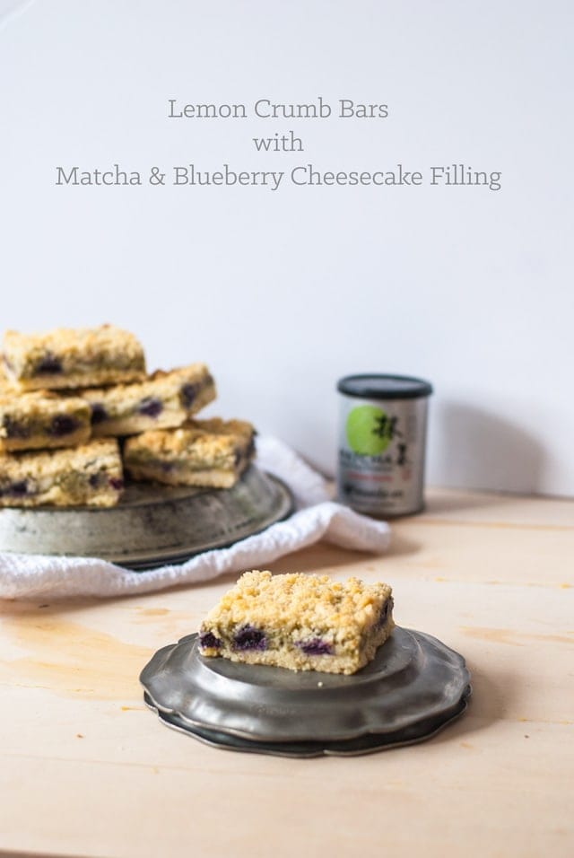 Lemon Crumb Bars with Matcha Blueberry Cheesecake Filling