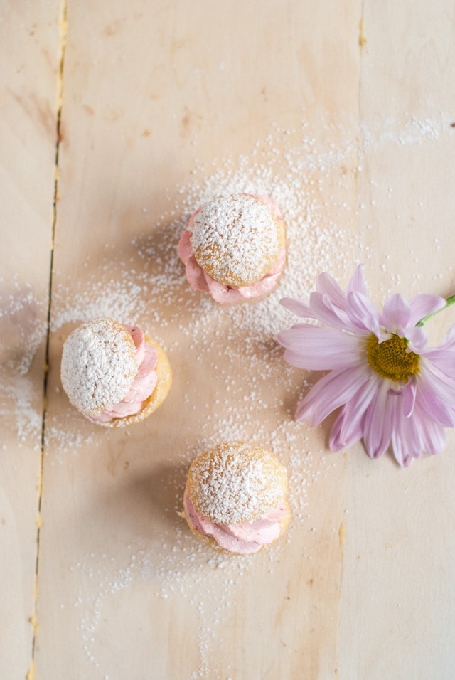 Bite size profiteroles with strawberry cream