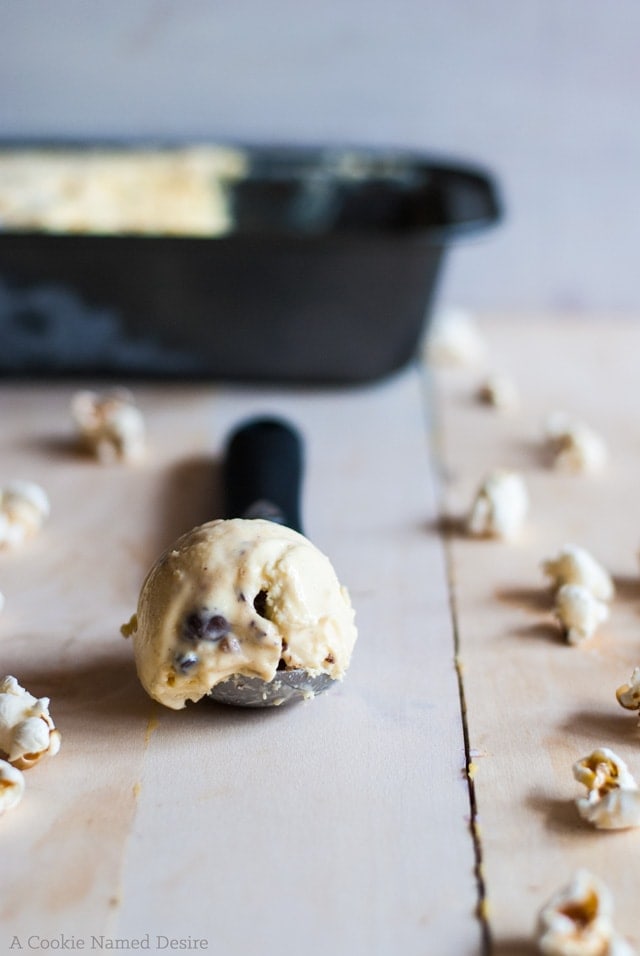 Buttered popcorn ice cream with milk duds and goobers. This ice cream recipe is so fun and easy to make. Perfect for watching movies with the kids 