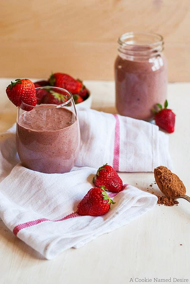 You won't want to begin (or end) your day without a large glass of this creamy (and secretly healthy) chocolate covered strawberry smoothie