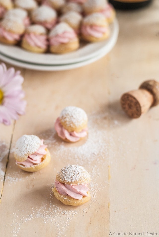 Mini strawberry cream profiteroles