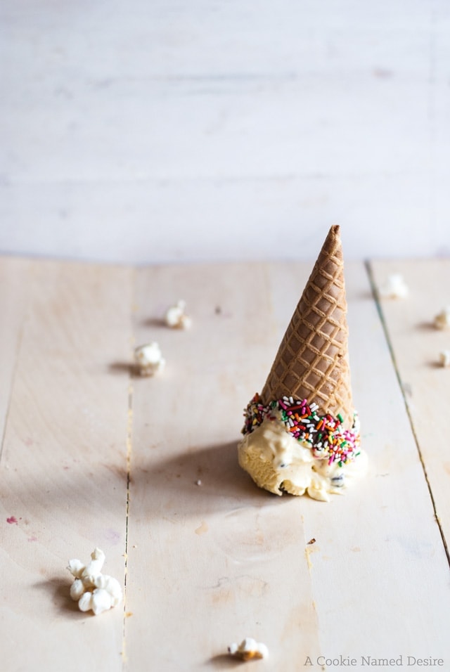 Popcorn ice cream with milk duds and goobers. You won't want to summer without this buttery popcorn ice cream in your hands! 
