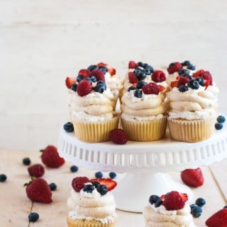 Pavlova cupcakes with honey-sweetened whipped cream