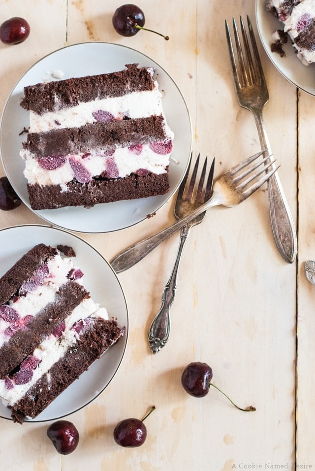 Simple and delicious kirsch-brushed black forest ice cream cake
