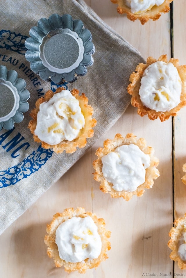 ginger coconut whipped cream macaroon tarts with pineapple