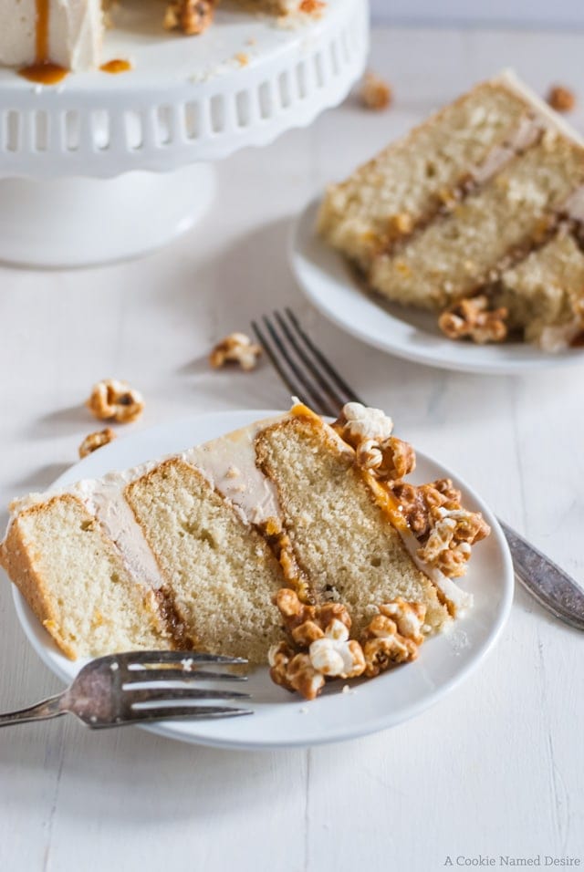 vanilla bean cake with bourbon peaches and spicy bourbon caramel