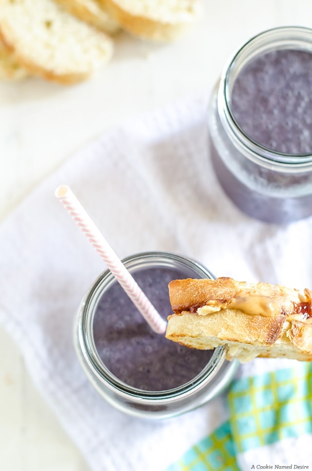 This peanut butter and jelly smoothie is my favorite go-to smoothie.