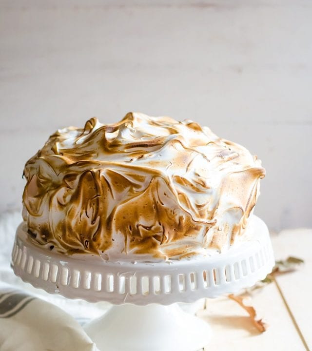 The most incredible pumpkin cake with ginger chocolate and toasted cinnamon meringue