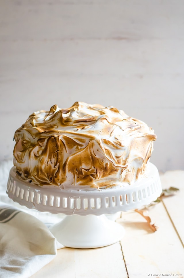 The most incredible pumpkin cake with ginger chocolate and toasted cinnamon meringue