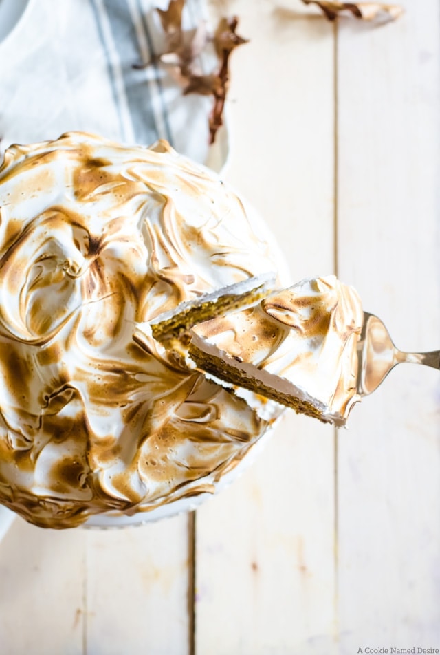 Grab a slice of this showstopping pumpkin cake and pillowy toasted cinnamon meringue