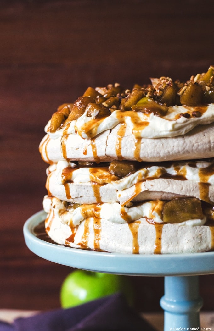 Salted caramel apple pie pavlova with goats cheese