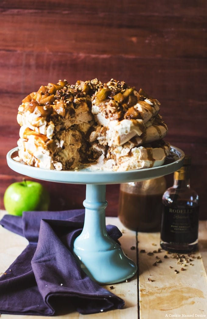 Salted caramel apple pie pavlova with goats cheese