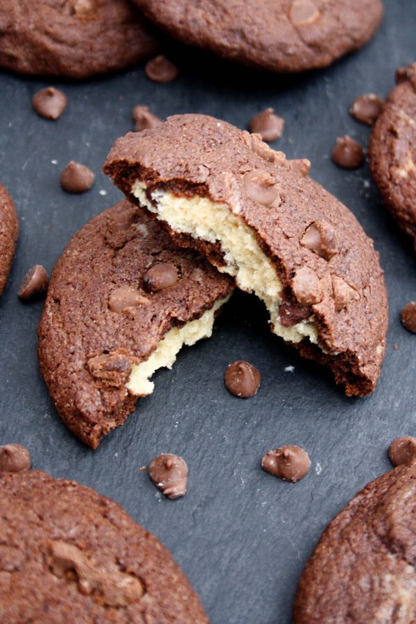cookie dough stuffed double chocolate cookies
