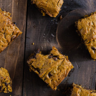 The epitome of gooey delicious chocolate and pockets of caramel wrapped in a moist pumpkin blondie.