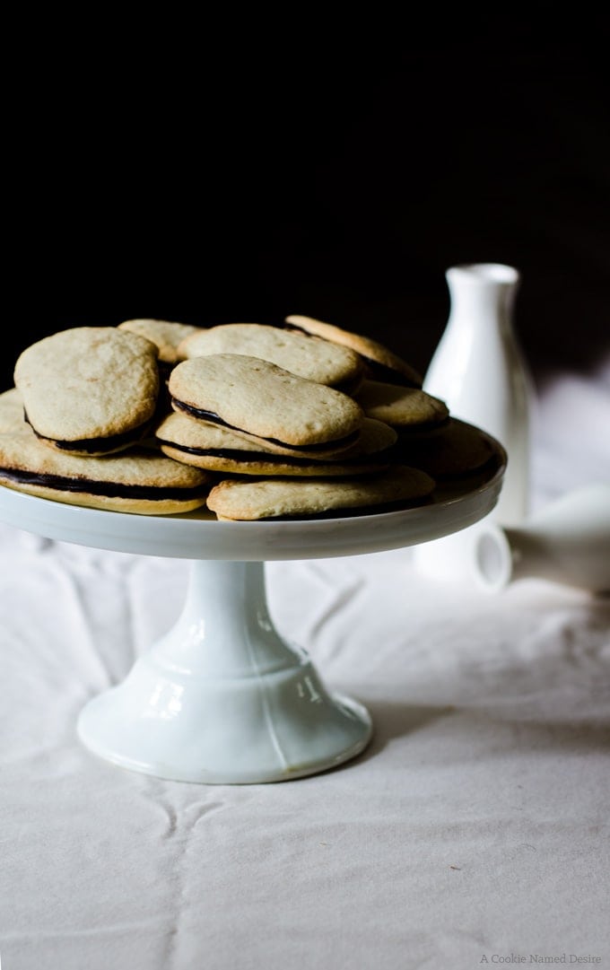 cookies piled on cookie stand