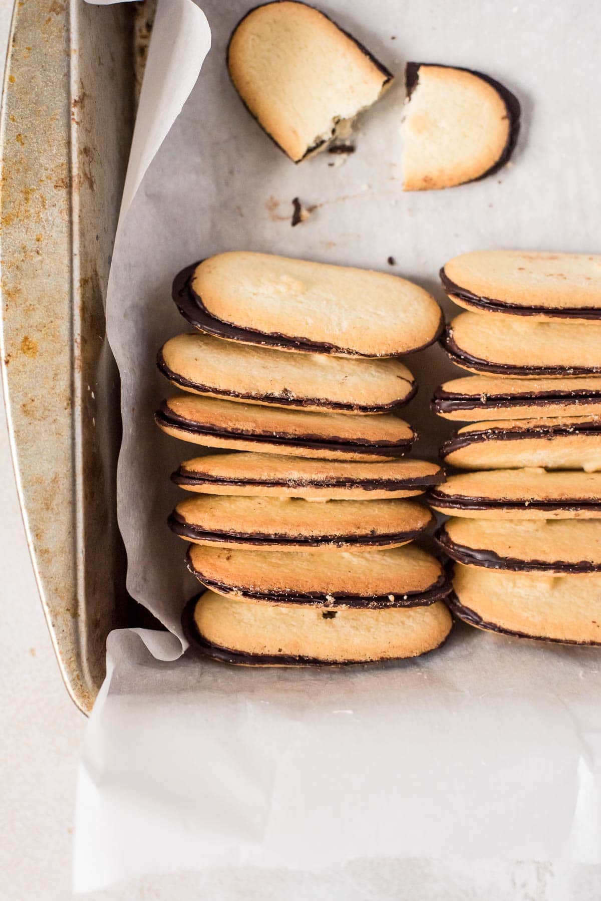 cookies stacked in pan close up