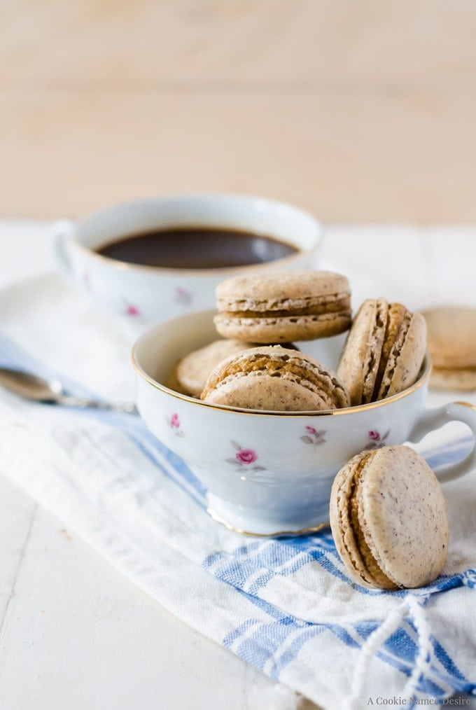 Coffee cardamom macarons with hazelnut. A delightful and addictive way to have your morning coffee