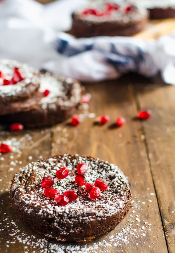 Lightened flourless chocolate cakes are a perfect little treat to have without the guilt! Vegan, gluten-free, and low calorie